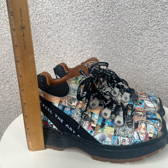 Vintage Y2K chunky Punk combat leather boots graffiti print The Art 38E - Picture 8 of 13